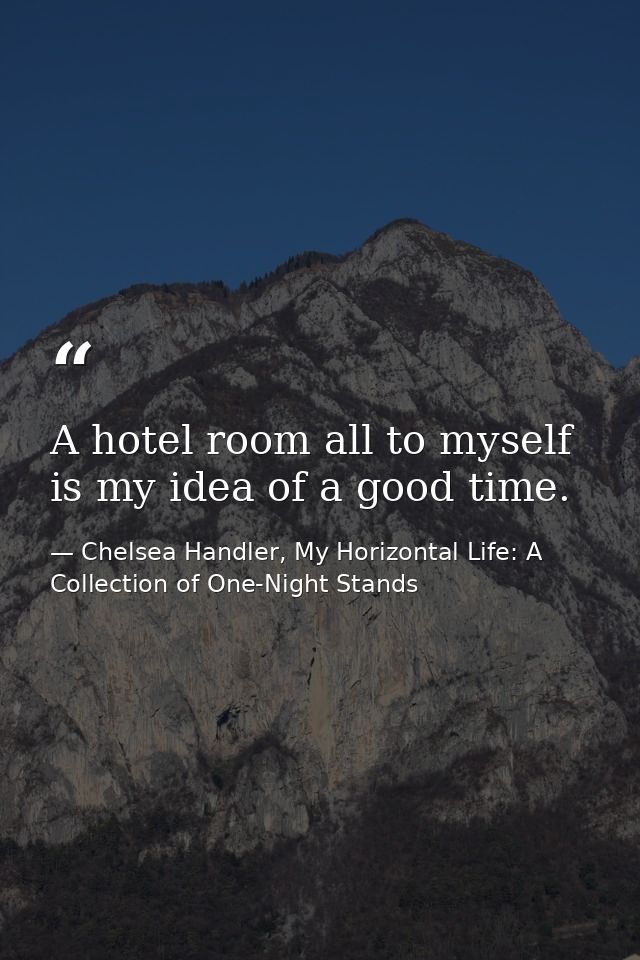 A hotel room all to myself is my idea of a good time. — Chelsea Handler, My Horizontal Life: A Collection of One-Night Stands