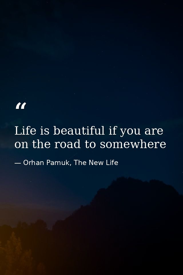 Life is beautiful if you are on the road to somewhere — Orhan Pamuk, The New Life