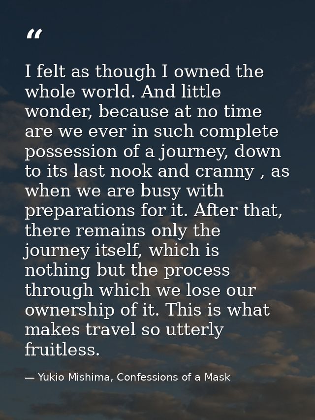 I felt as though I owned the whole world. And little wonder, because at no time are we ever in such complete possession  — Yukio Mishima, Confessions of a Mask