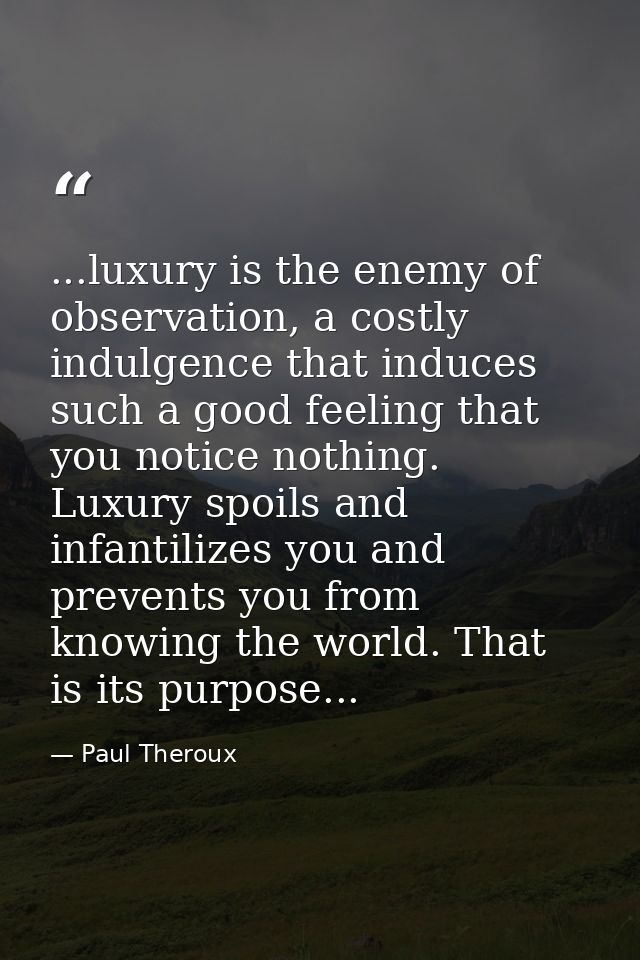 ...luxury is the enemy of observation, a costly indulgence that induces such a good feeling that you notice nothing. Lux — Paul Theroux