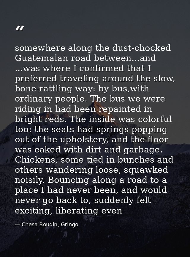 somewhere along the dust-chocked Guatemalan road between...and ...was where I confirmed that I preferred traveling aroun — Chesa Boudin, Gringo