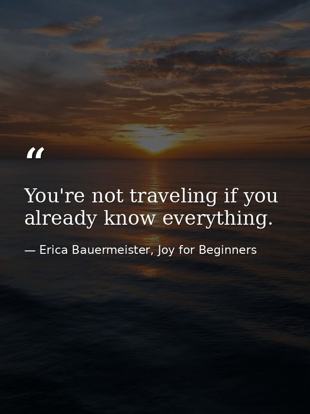 You're not traveling if you already know everything. — Erica Bauermeister, Joy for Beginners