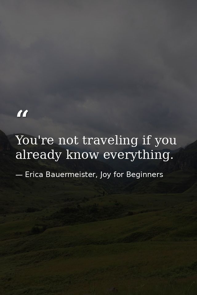You're not traveling if you already know everything. — Erica Bauermeister, Joy for Beginners