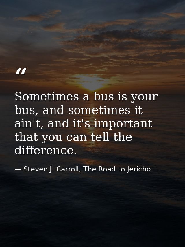 Sometimes a bus is your bus, and sometimes it ain't, and it's important that you can tell the difference. — Steven J. Carroll, The Road to Jericho