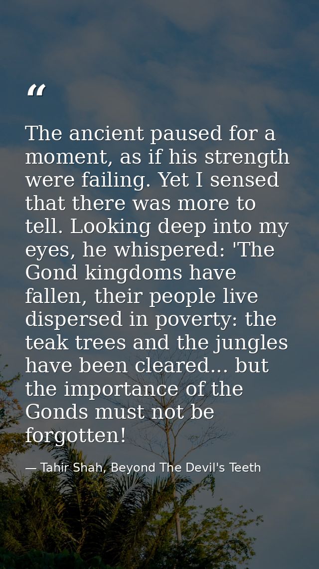 The ancient paused for a moment, as if his strength were failing. Yet I sensed that there was more to tell. Looking deep — Tahir Shah, Beyond The Devil's Teeth