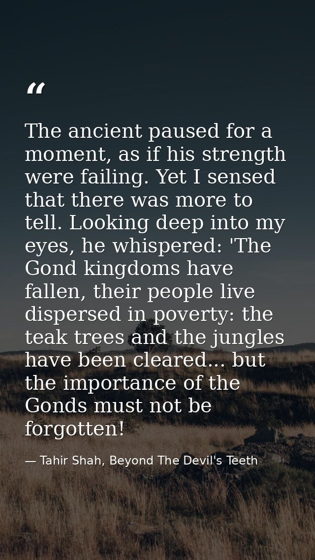 The ancient paused for a moment, as if his strength were failing. Yet I sensed that there was more to tell. Looking deep — Tahir Shah, Beyond The Devil's Teeth