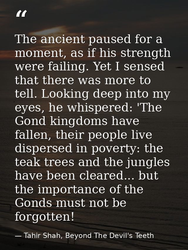 The ancient paused for a moment, as if his strength were failing. Yet I sensed that there was more to tell. Looking deep — Tahir Shah, Beyond The Devil's Teeth