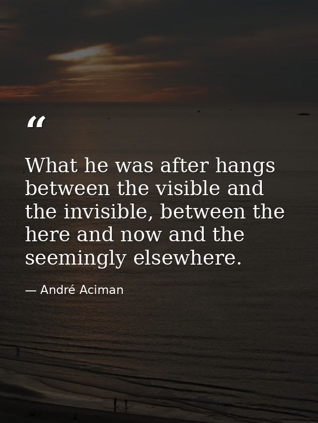 What he was after hangs between the visible and the invisible, between the here and now and the seemingly elsewhere. — André Aciman