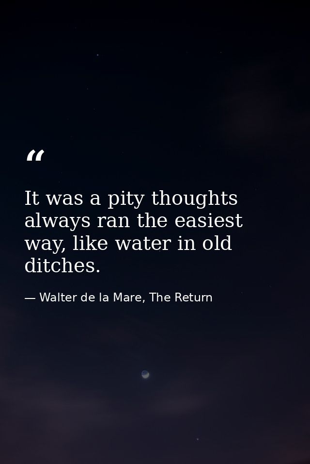 It was a pity thoughts always ran the easiest way, like water in old ditches. — Walter de la Mare, The Return