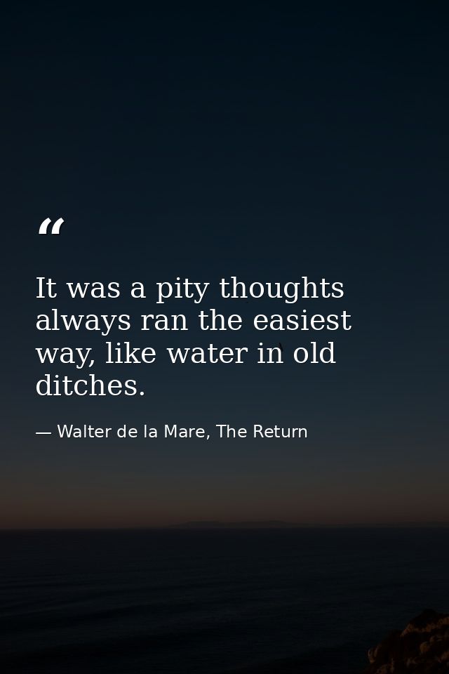 It was a pity thoughts always ran the easiest way, like water in old ditches. — Walter de la Mare, The Return
