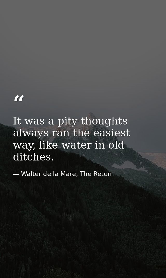 It was a pity thoughts always ran the easiest way, like water in old ditches. — Walter de la Mare, The Return
