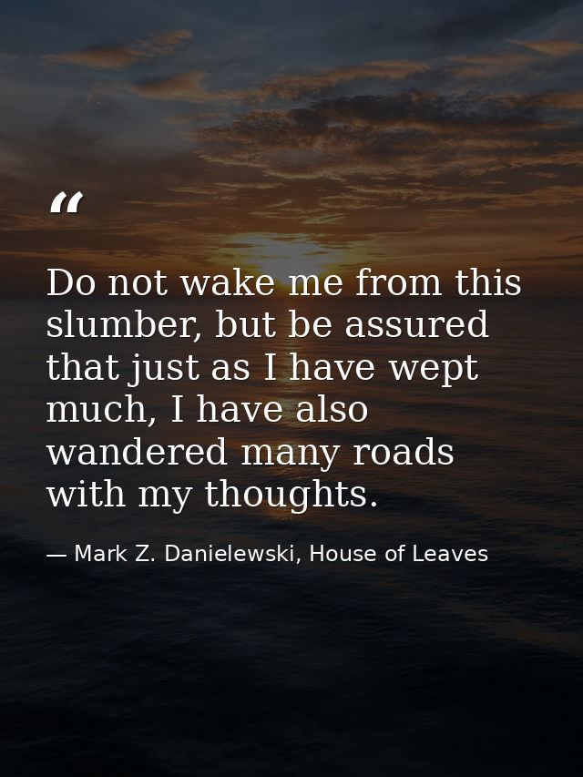 Do not wake me from this slumber, but be assured that just as I have wept much, I have also wandered many roads with my  — Mark Z. Danielewski, House of Leaves