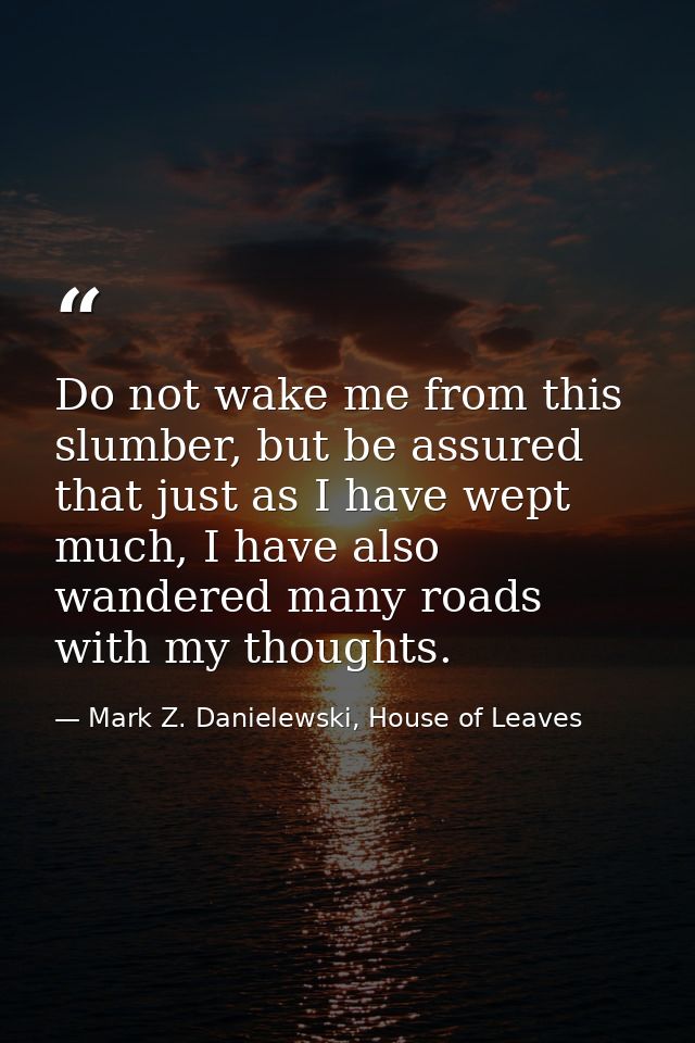 Do not wake me from this slumber, but be assured that just as I have wept much, I have also wandered many roads with my  — Mark Z. Danielewski, House of Leaves