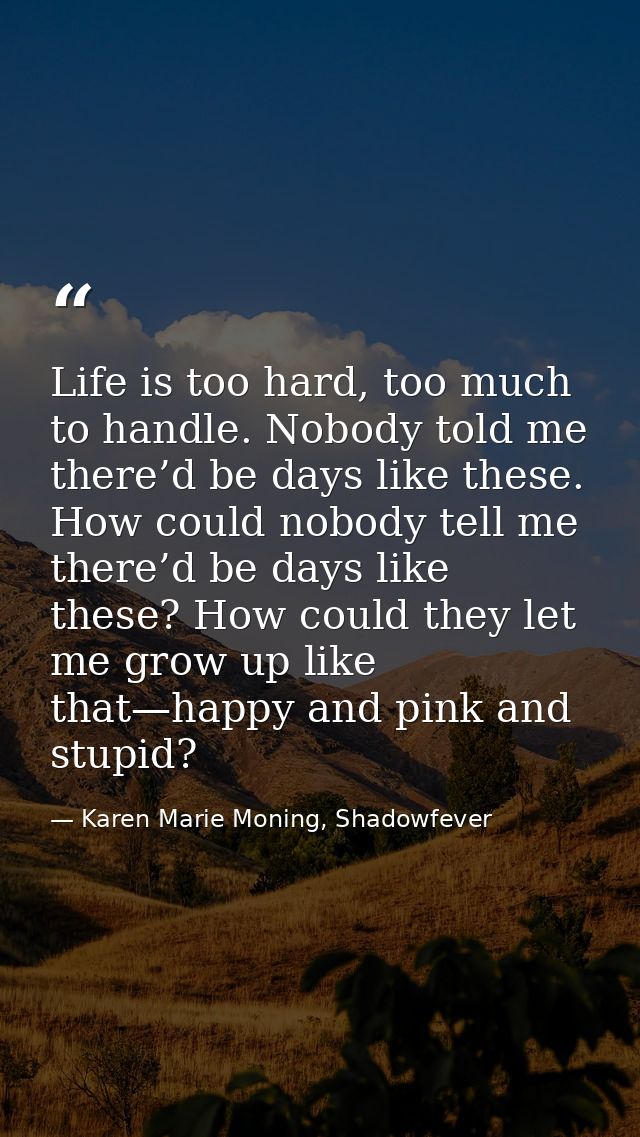 Life is too hard, too much to handle. Nobody told me there’d be days like these. How could nobody tell me there’d be day — Karen Marie Moning, Shadowfever