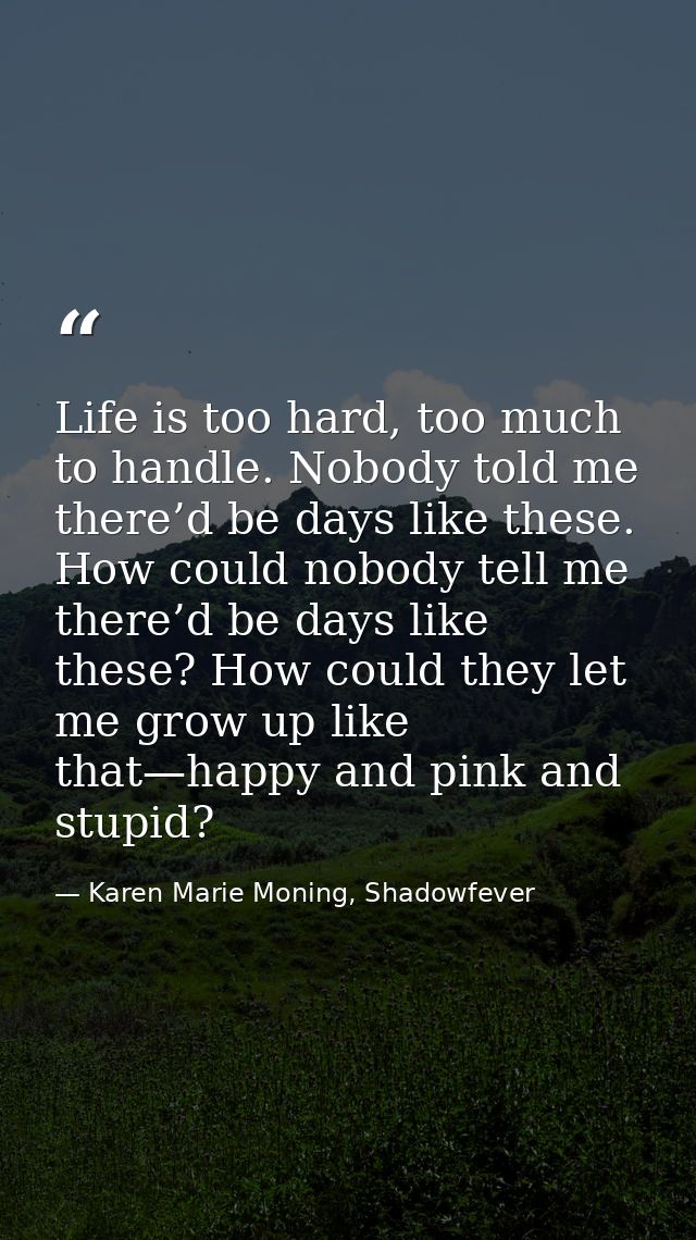 Life is too hard, too much to handle. Nobody told me there’d be days like these. How could nobody tell me there’d be day — Karen Marie Moning, Shadowfever