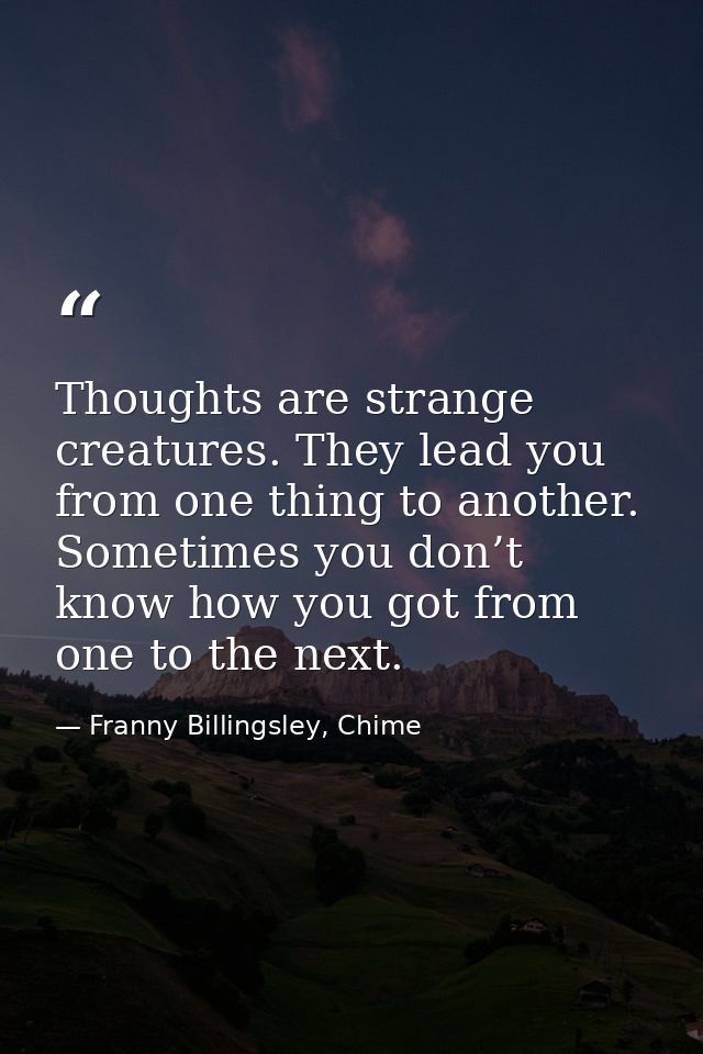 Thoughts are strange creatures. They lead you from one thing to another. Sometimes you don’t know how you got from one t — Franny Billingsley, Chime
