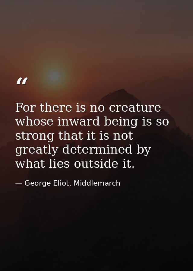 For there is no creature whose inward being is so strong that it is not greatly determined by what lies outside it. — George Eliot, Middlemarch