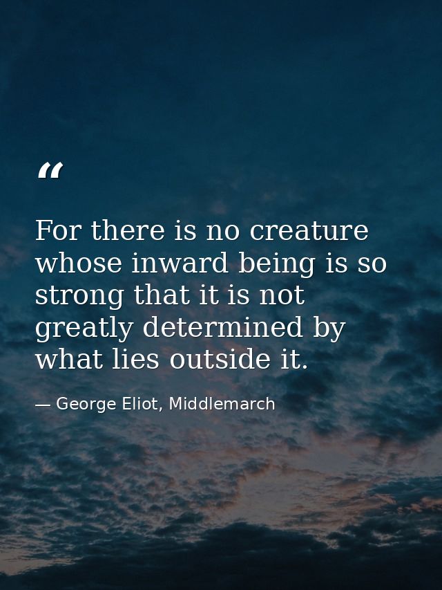 For there is no creature whose inward being is so strong that it is not greatly determined by what lies outside it. — George Eliot, Middlemarch