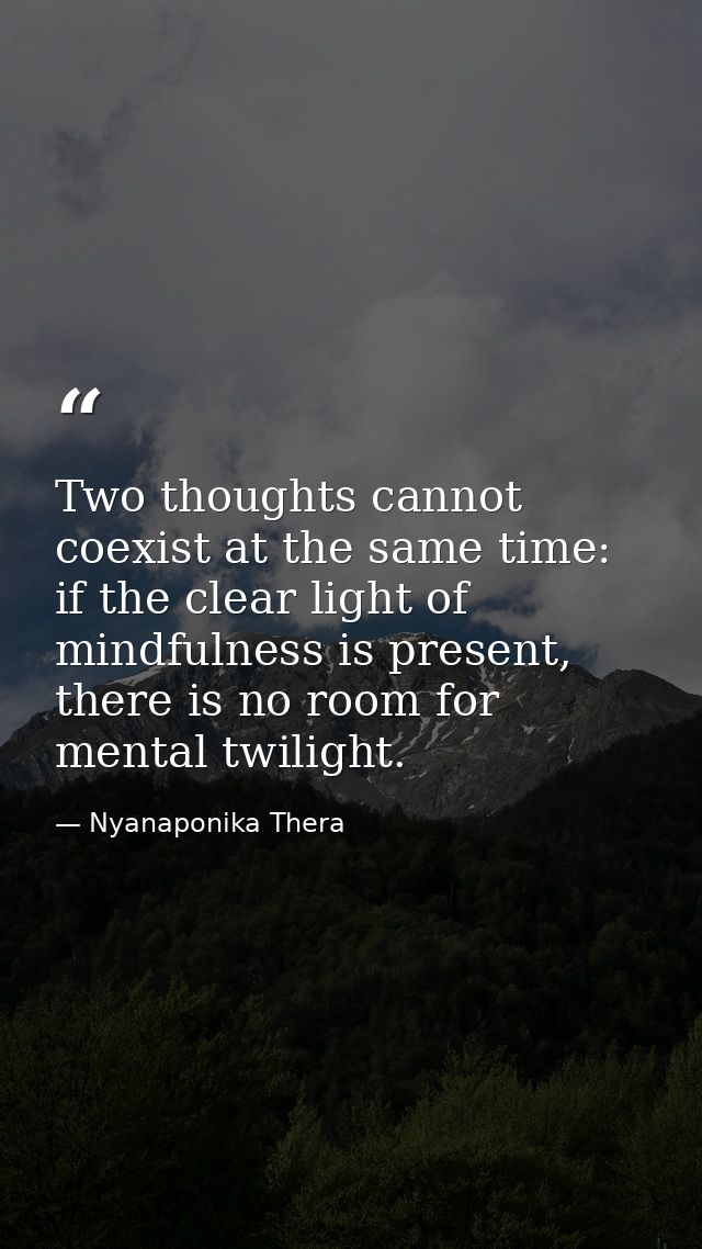 Two thoughts cannot coexist at the same time: if the clear light of mindfulness is present, there is no room for mental  — Nyanaponika Thera