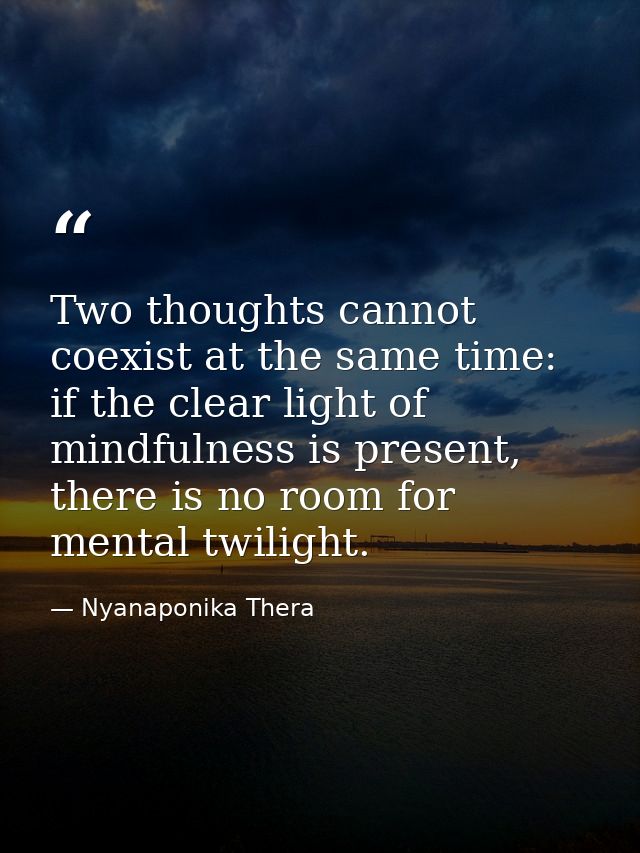 Two thoughts cannot coexist at the same time: if the clear light of mindfulness is present, there is no room for mental  — Nyanaponika Thera