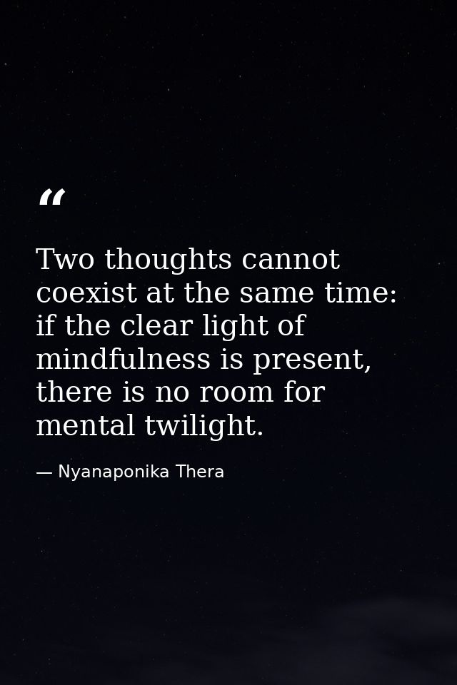 Two thoughts cannot coexist at the same time: if the clear light of mindfulness is present, there is no room for mental  — Nyanaponika Thera
