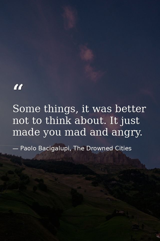 Some things, it was better not to think about. It just made you mad and angry. — Paolo Bacigalupi, The Drowned Cities