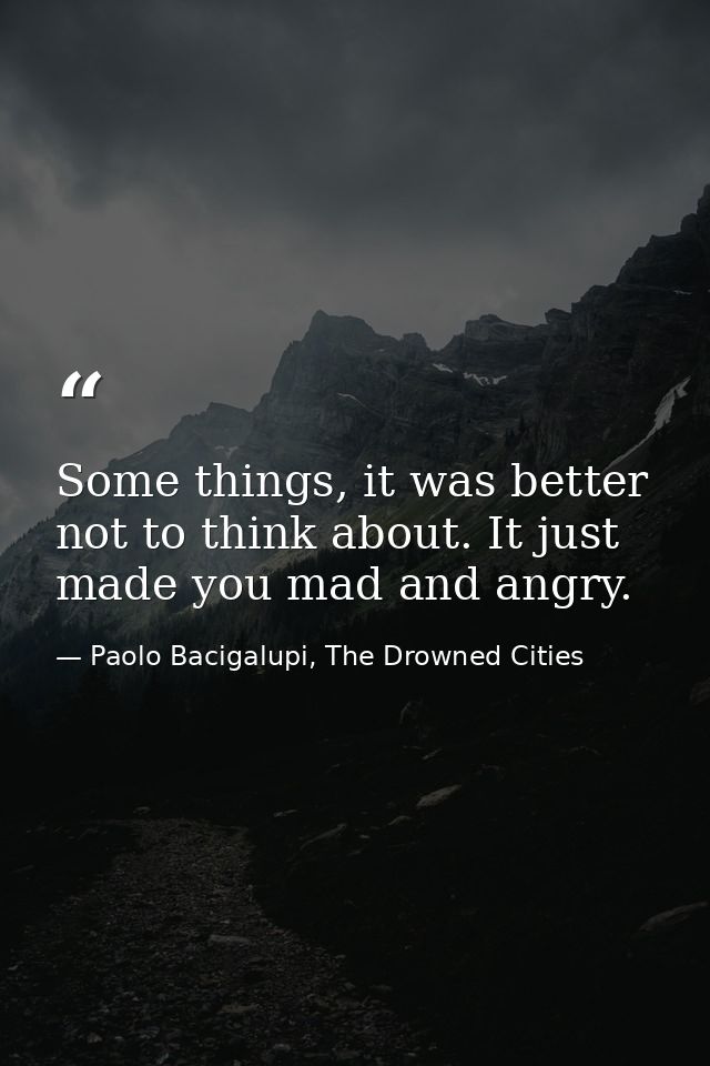 Some things, it was better not to think about. It just made you mad and angry. — Paolo Bacigalupi, The Drowned Cities