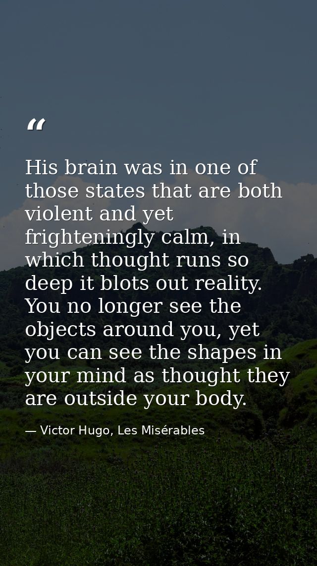 His brain was in one of those states that are both violent and yet frighteningly calm, in which thought runs so deep it  — Victor Hugo, Les Misérables