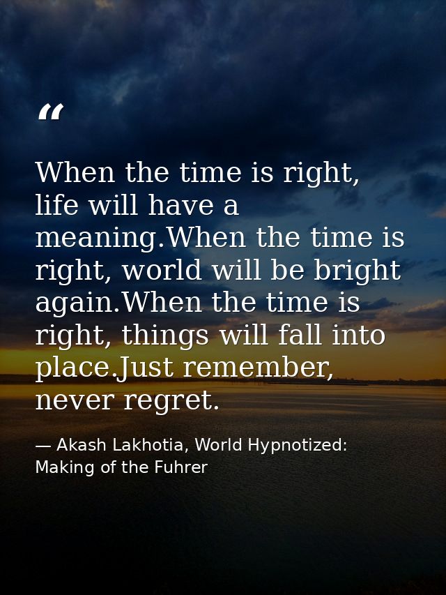 When the time is right, life will have a meaning.When the time is right, world will be bright again.When the time is rig — Akash Lakhotia, World Hypnotized: Making of the Fuhrer
