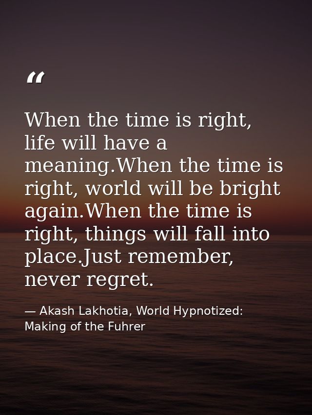 When the time is right, life will have a meaning.When the time is right, world will be bright again.When the time is rig — Akash Lakhotia, World Hypnotized: Making of the Fuhrer