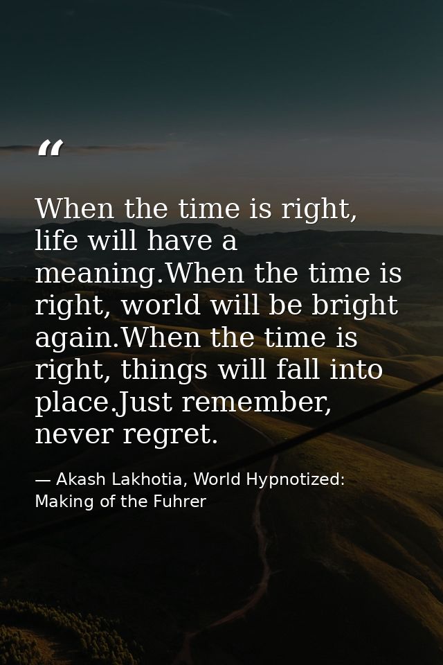 When the time is right, life will have a meaning.When the time is right, world will be bright again.When the time is rig — Akash Lakhotia, World Hypnotized: Making of the Fuhrer