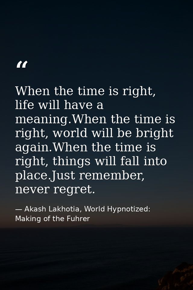 When the time is right, life will have a meaning.When the time is right, world will be bright again.When the time is rig — Akash Lakhotia, World Hypnotized: Making of the Fuhrer