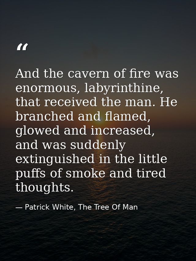 And the cavern of fire was enormous, labyrinthine, that received the man. He branched and flamed, glowed and increased,  — Patrick White, The Tree Of Man