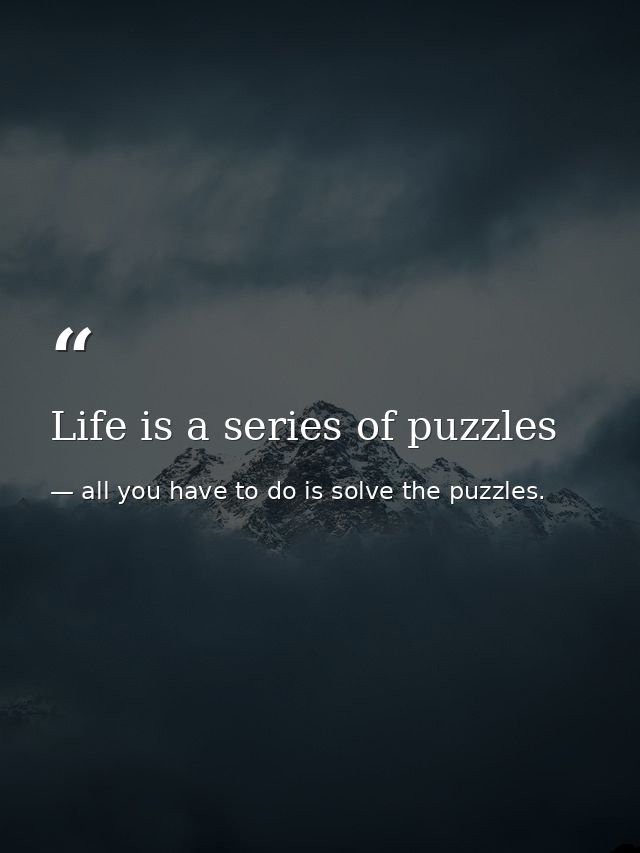 Life is a series of puzzles — all you have to do is solve the puzzles.