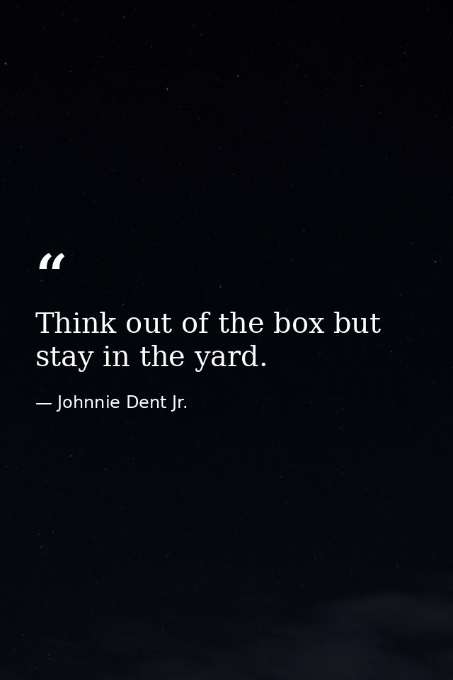 Think out of the box but stay in the yard. — Johnnie Dent Jr.