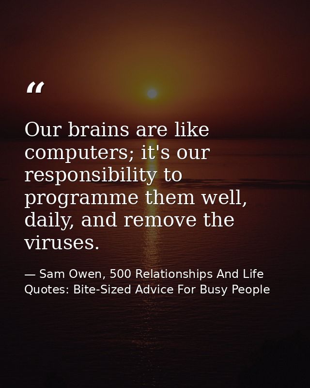 Our brains are like computers; it's our responsibility to programme them well, daily, and remove the viruses. — Sam Owen, 500 Relationships And Life Quotes: Bite-Sized Advice For Busy People