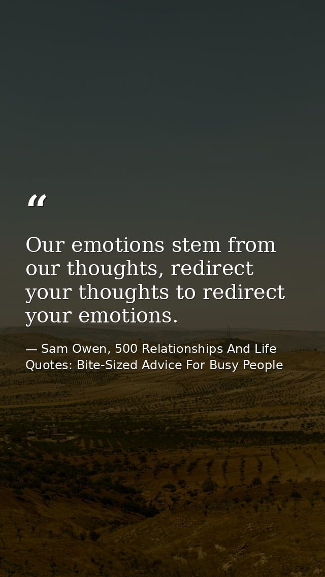 Our emotions stem from our thoughts, redirect your thoughts to redirect your emotions. — Sam Owen, 500 Relationships And Life Quotes: Bite-Sized Advice For Busy People