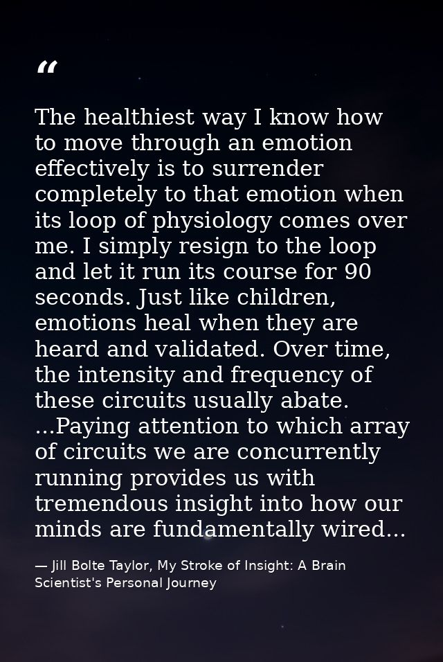 The healthiest way I know how to move through an emotion effectively is to surrender completely to that emotion when its — Jill Bolte Taylor, My Stroke of Insight: A Brain Scientist's Personal Journey