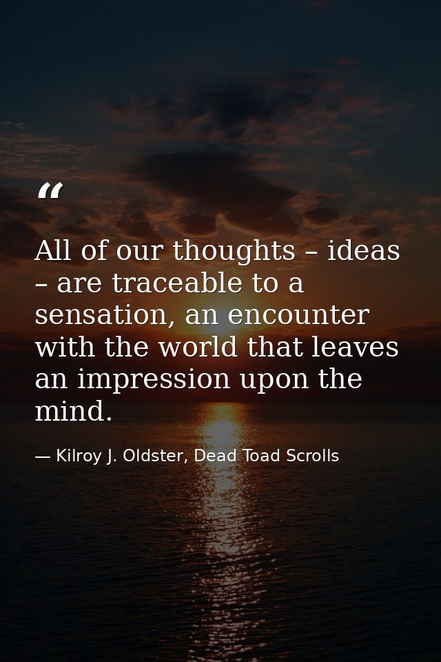 All of our thoughts – ideas – are traceable to a sensation, an encounter with the world that leaves an impression upon t — Kilroy J. Oldster, Dead Toad Scrolls