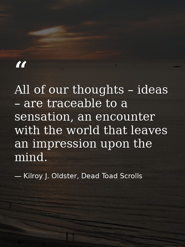 All of our thoughts – ideas – are traceable to a sensation, an encounter with the world that leaves an impression upon t — Kilroy J. Oldster, Dead Toad Scrolls