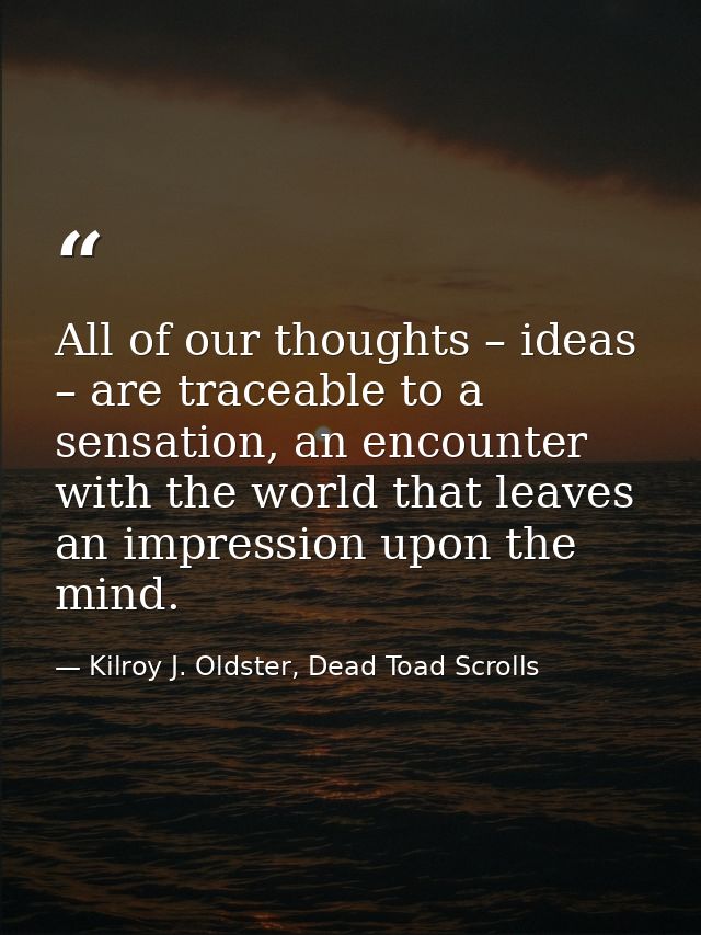 All of our thoughts – ideas – are traceable to a sensation, an encounter with the world that leaves an impression upon t — Kilroy J. Oldster, Dead Toad Scrolls