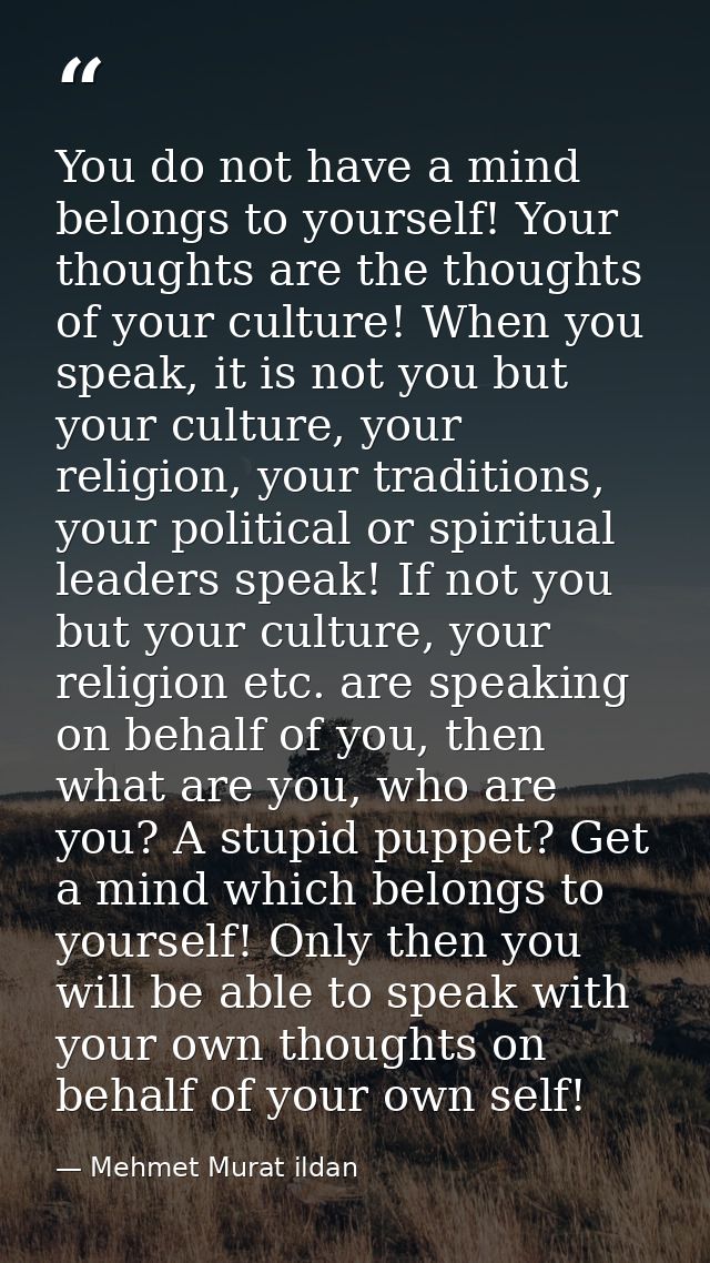You do not have a mind belongs to yourself! Your thoughts are the thoughts of your culture! When you speak, it is not yo — Mehmet Murat ildan