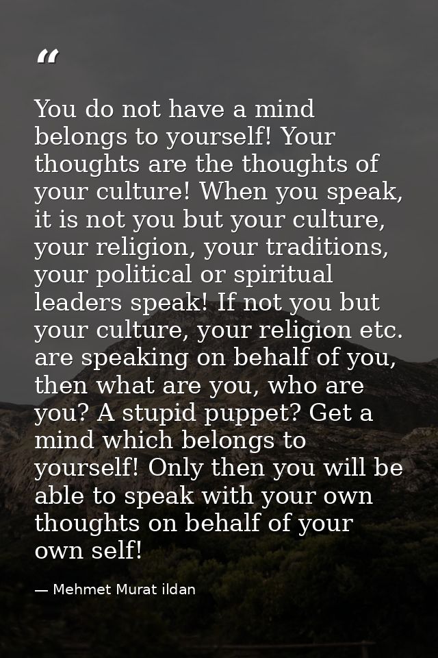 You do not have a mind belongs to yourself! Your thoughts are the thoughts of your culture! When you speak, it is not yo — Mehmet Murat ildan