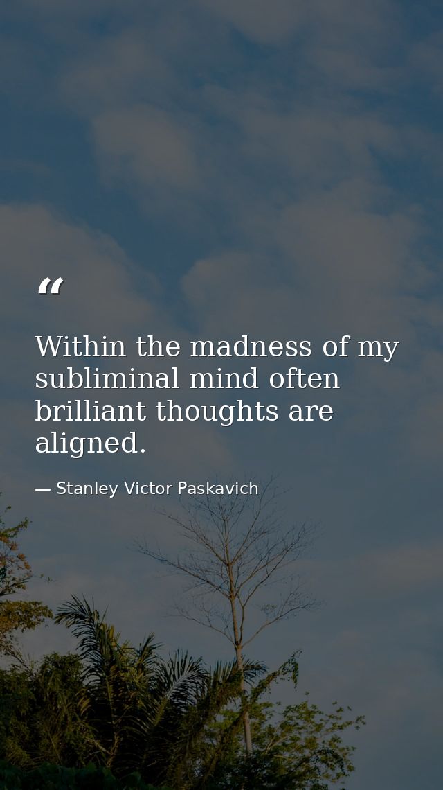 Within the madness of my subliminal mind often brilliant thoughts are aligned. — Stanley Victor Paskavich
