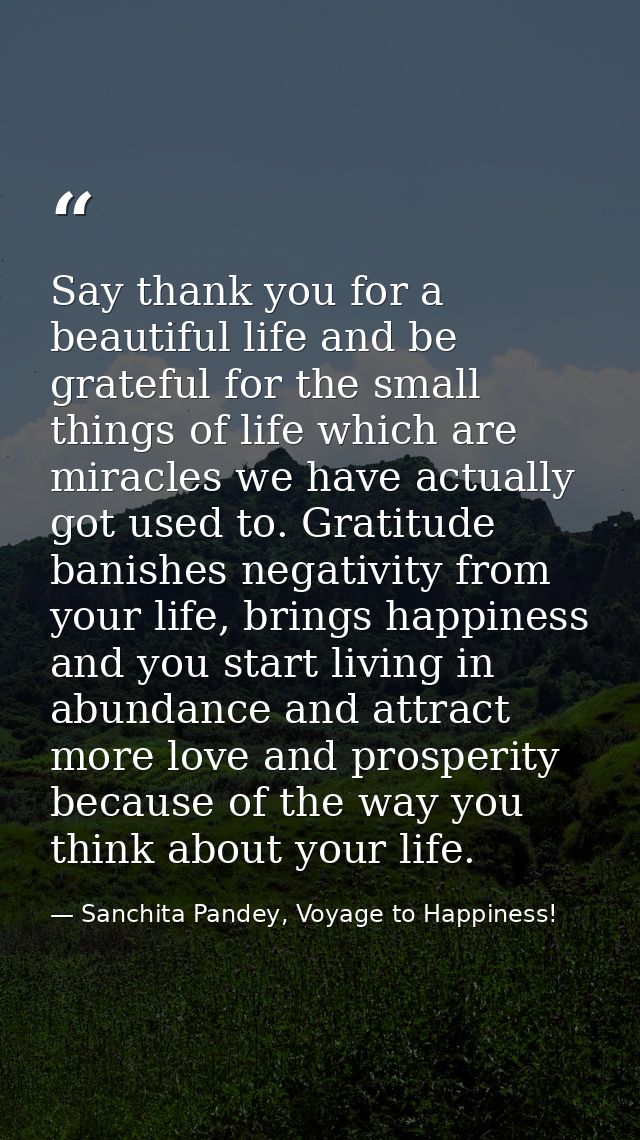 Say thank you for a beautiful life and be grateful for the small things of life which are miracles we have actually got  — Sanchita Pandey, Voyage to Happiness!