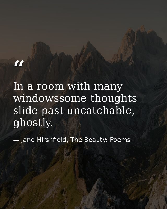 In a room with many windowssome thoughts slide past uncatchable, ghostly. — Jane Hirshfield, The Beauty: Poems