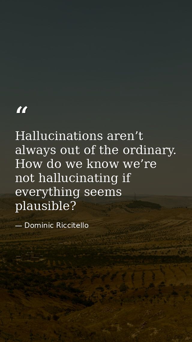 Hallucinations aren’t always out of the ordinary. How do we know we’re not hallucinating if everything seems plausible? — Dominic Riccitello