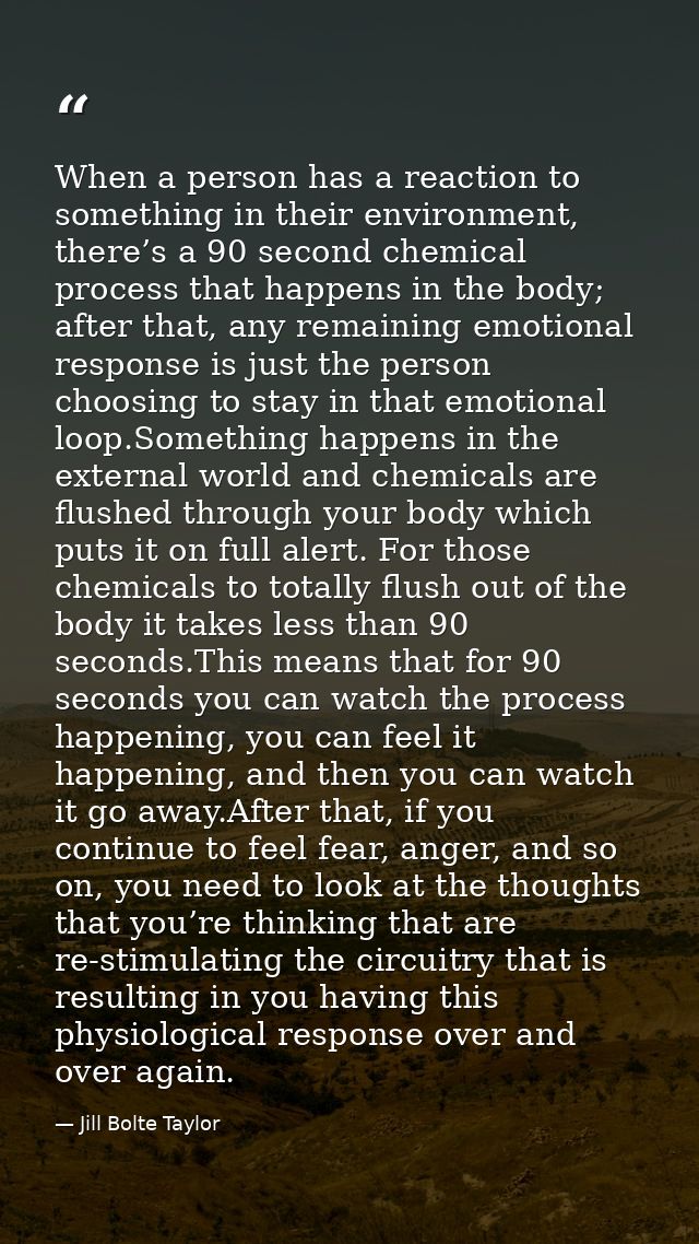 When a person has a reaction to something in their environment, there’s a 90 second chemical process that happens in the — Jill Bolte Taylor