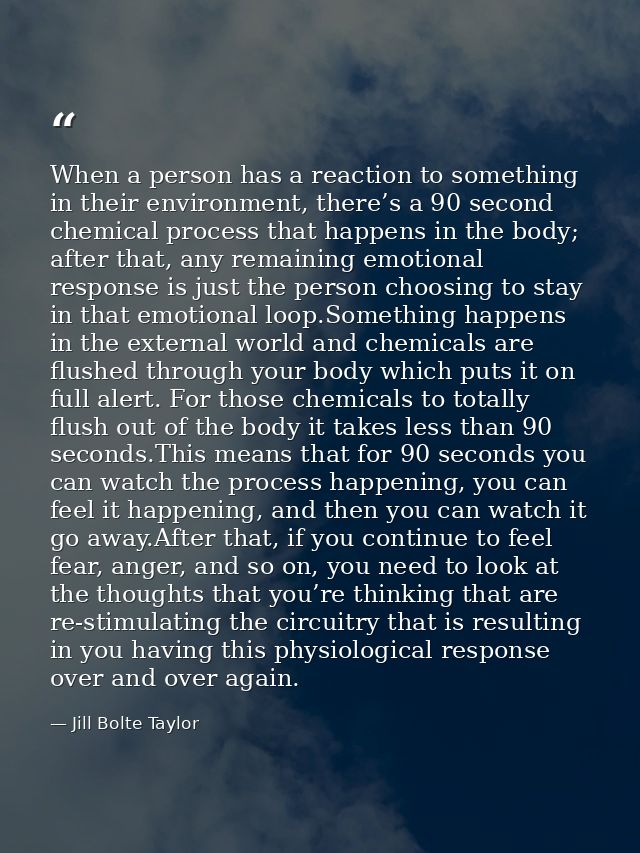When a person has a reaction to something in their environment, there’s a 90 second chemical process that happens in the — Jill Bolte Taylor