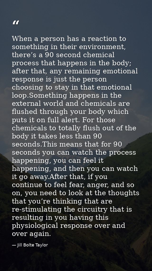When a person has a reaction to something in their environment, there’s a 90 second chemical process that happens in the — Jill Bolte Taylor